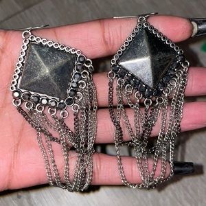 Silver studded dangling earrings #42